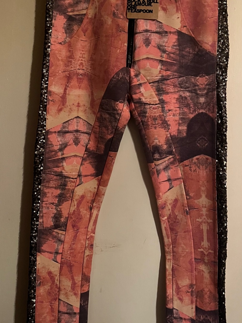 One Teaspoon Coral and Brown Geometric Straight Leg Pants